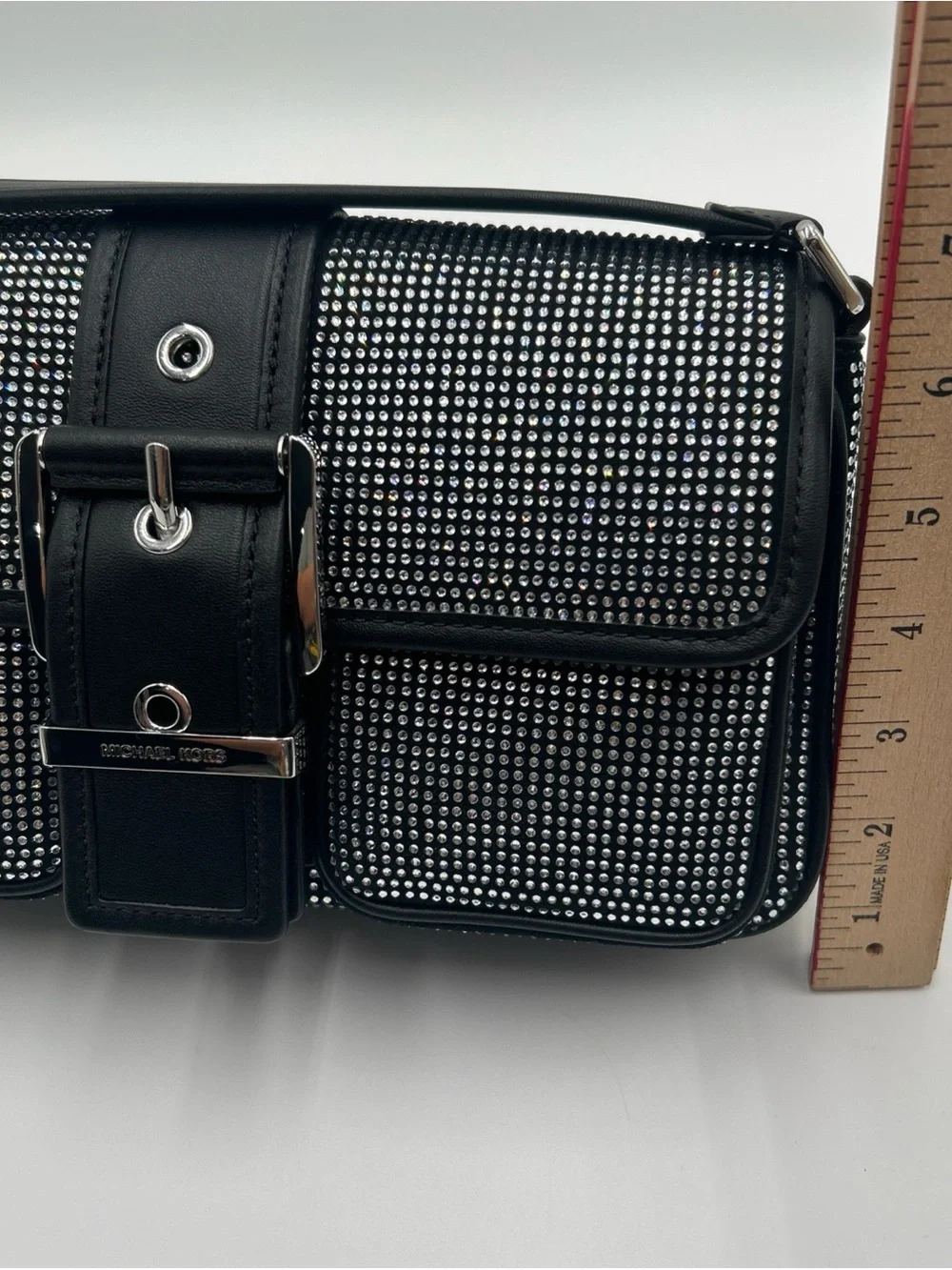 Michael Kors Black Rhinestone-Embellished Messenger Bag